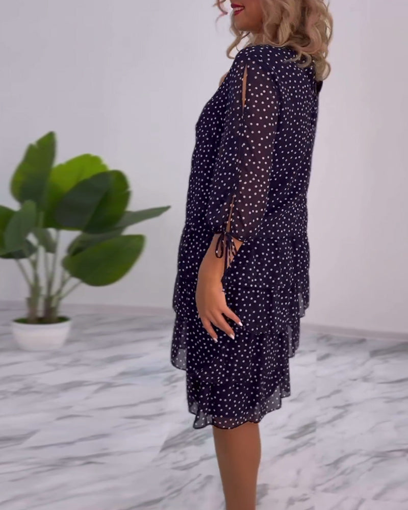 Blanche - Polka Tiered Dress With Tie-Slit Sleeves