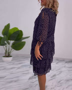 Blanche - Polka Tiered Dress With Tie-Slit Sleeves