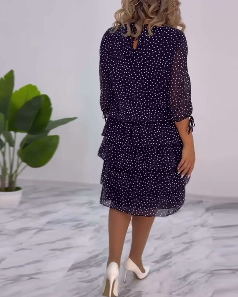 Blanche - Polka Tiered Dress With Tie-Slit Sleeves