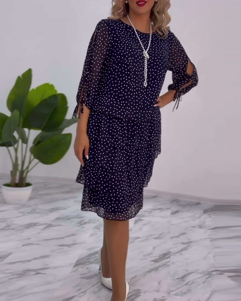 Blanche - Polka Tiered Dress With Tie-Slit Sleeves