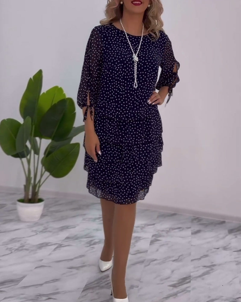 Blanche - Polka Tiered Dress With Tie-Slit Sleeves
