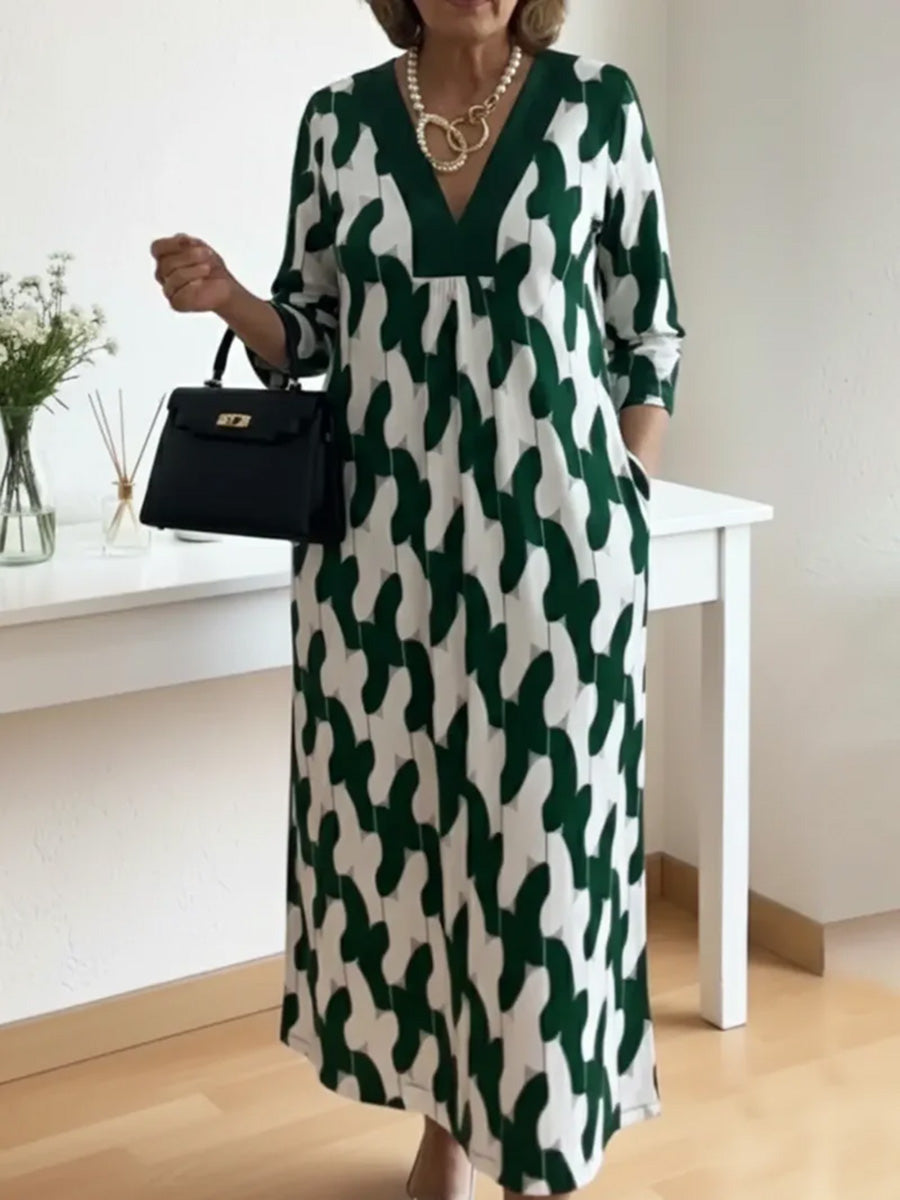 Joyce - Casual Chic Mid-Sleeve V-Neck Maxi Dress