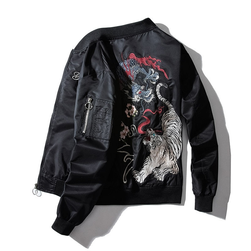 WLS Embroidered Azure Dragon VS White Tiger Bomber Jacket