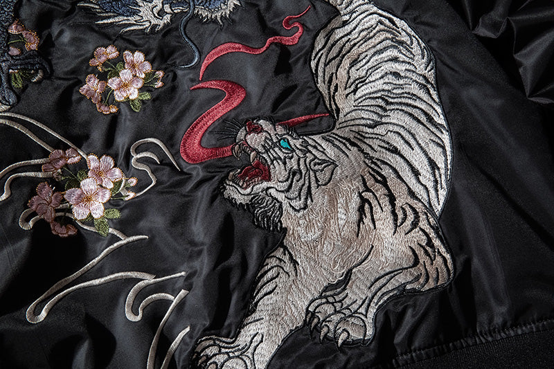 WLS Embroidered Azure Dragon VS White Tiger Bomber Jacket