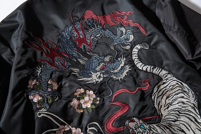 WLS Embroidered Azure Dragon VS White Tiger Bomber Jacket