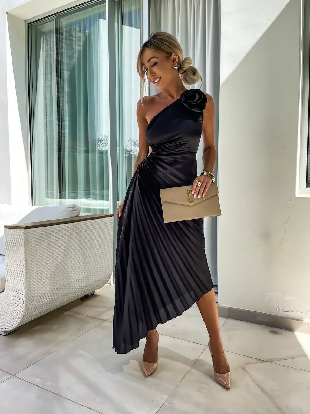 Eya™ | Elegant Floral One-Shoulder Maxi Dress