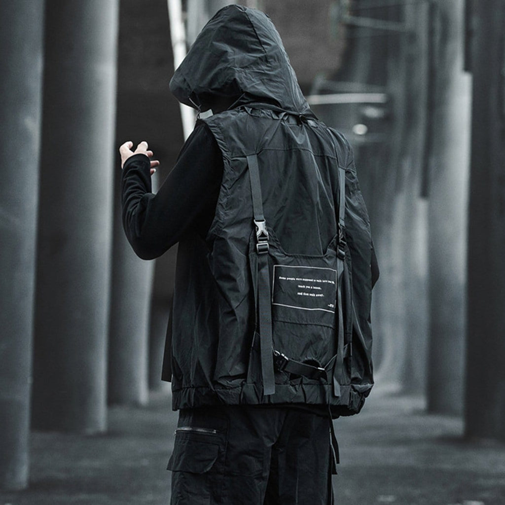 WLS Dark Combat Multi Pockets Hooded Vest Jacket
