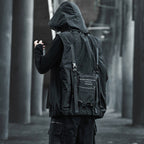 WLS Dark Combat Multi Pockets Hooded Vest Jacket
