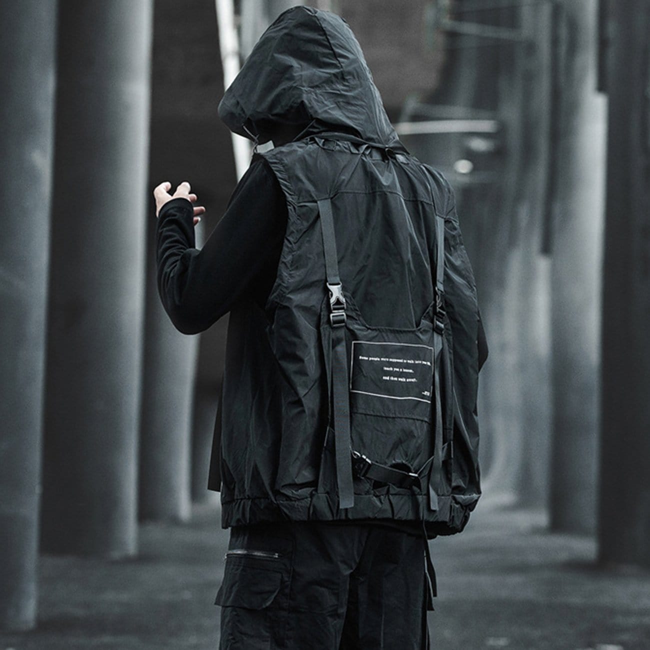 WLS Dark Combat Multi Pockets Hooded Vest Jacket